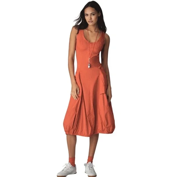 $128 NWT Anthropologie Daily Practice Fastpack Bubble Hem Red Midi Dress SZ  MED